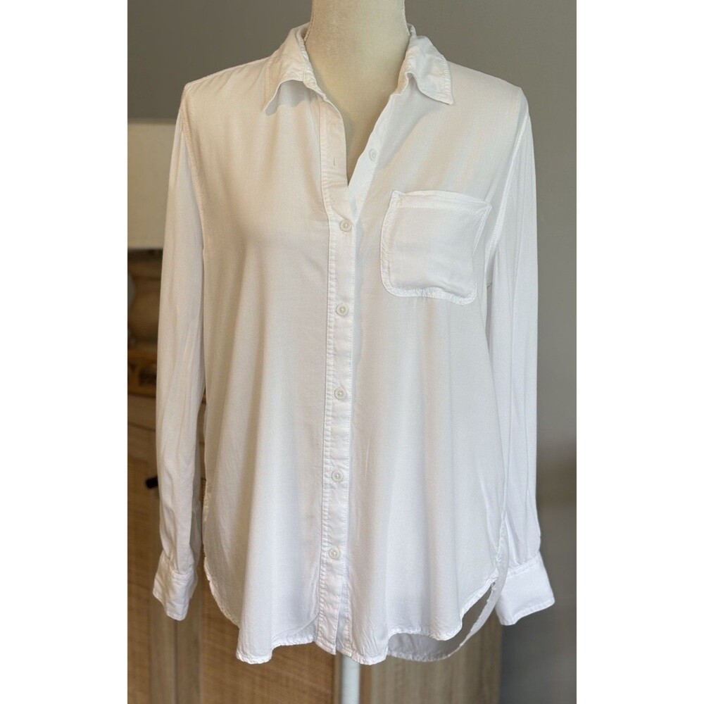 Lola River White Button Down Blouse Long Sleeve Women's Med 100% Ecovero Viscose